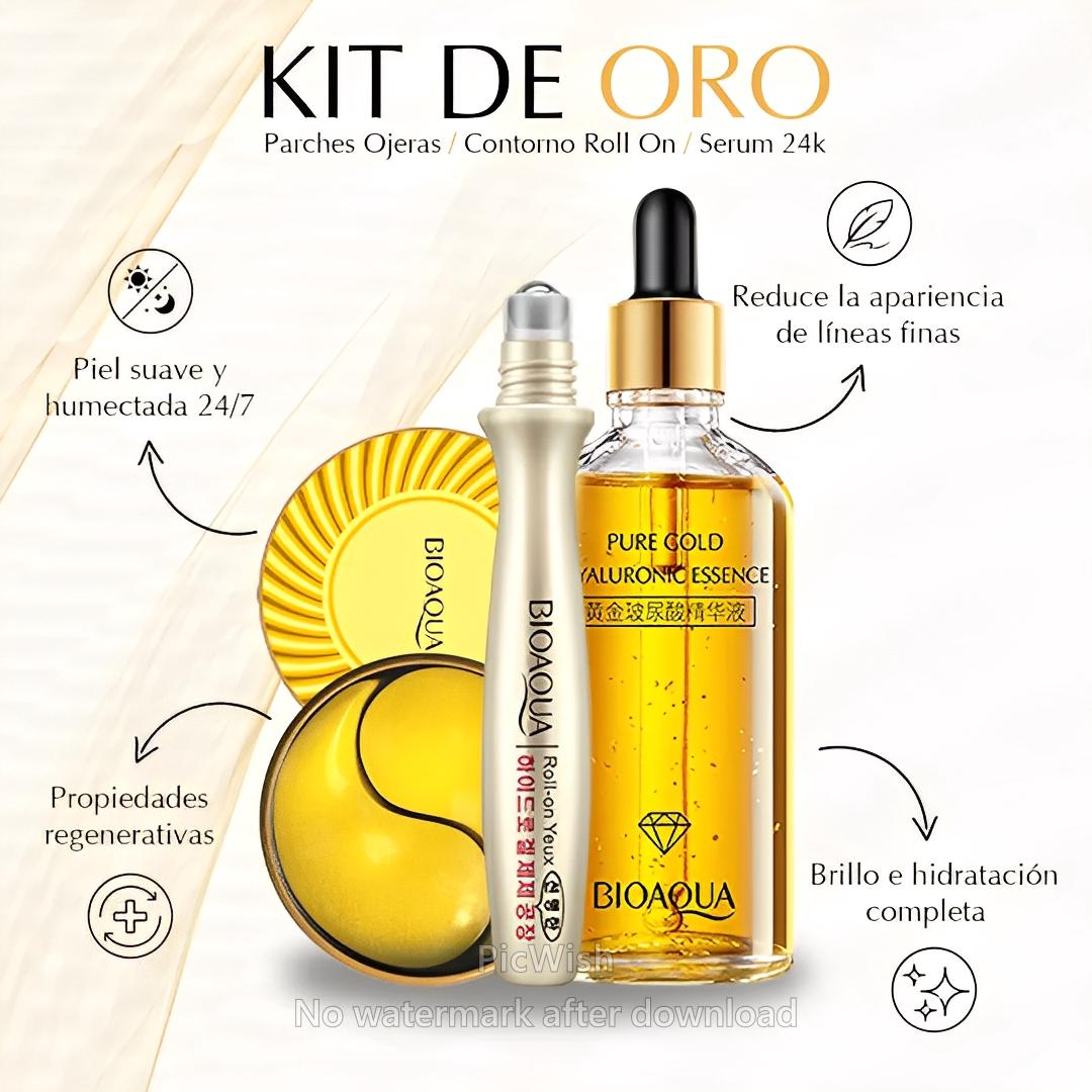 ✨ Combo Rejuvenecedor 24K – Sérum + Parches de Oro + Roll-On Refrescante